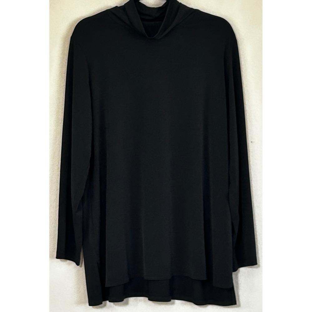 Susan Graver Modern Essentials Liquid Knit Mock Neck Tunic Top Black Womens 1X